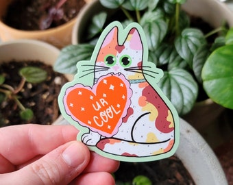 Cute Calico Cat Valentines Day Sticker | Vinyl Sticker for Water Bottle | Car Decal Weatherproof Sticker