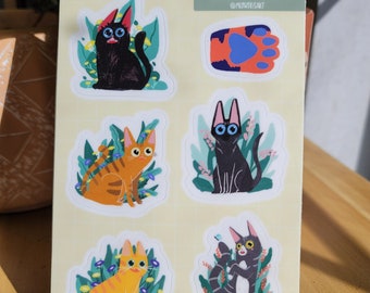Floral Cats Sticker Sheet | Vinyl Waterproof Cat Stickers