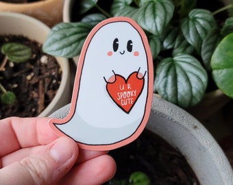 Cute Ghost Waterproof Vinyl Sticker | Kawaii Ghost Valentines Day Decal