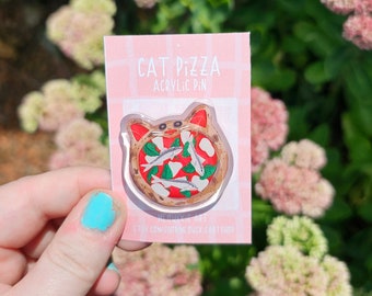 Cute Cat Pizza Clear Acrylic Pin