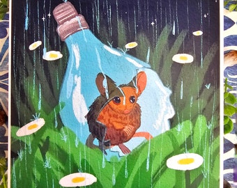 Field Mouse Hiding in the Rain 8x10 Art Print