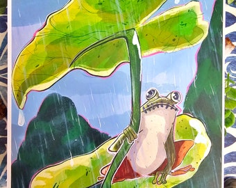 Colorful Frog in the Rain 8x10 Art Print