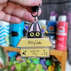 Cute Black Cat Keychain | Acrylic Void Kitty Charm