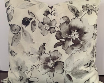 Floral Black and Gray with Off-White Background Pillow Cover