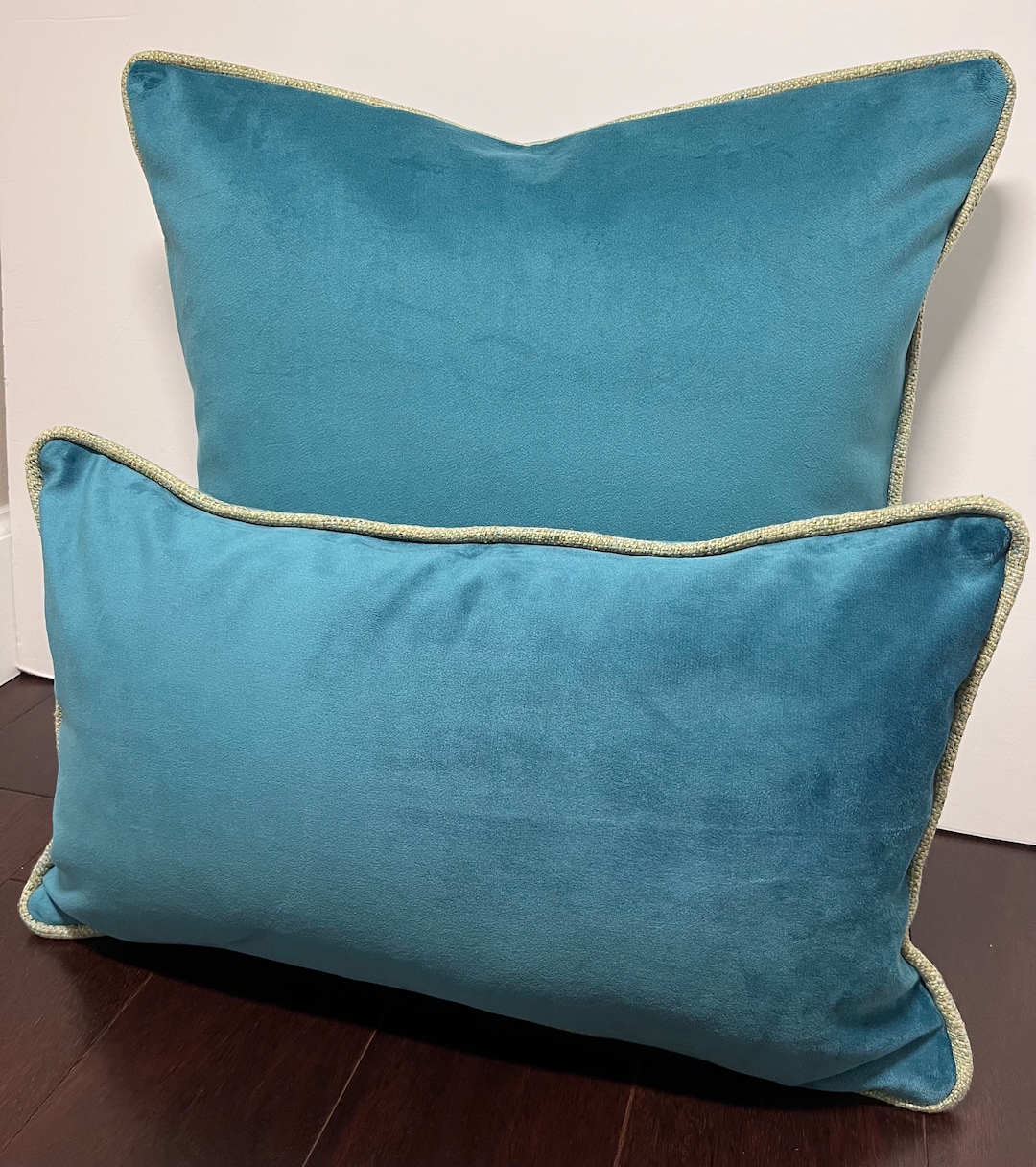 Teal Velvet Pillow Cover With Kiwi Basket Weave Cord Pillow Cover Etsy