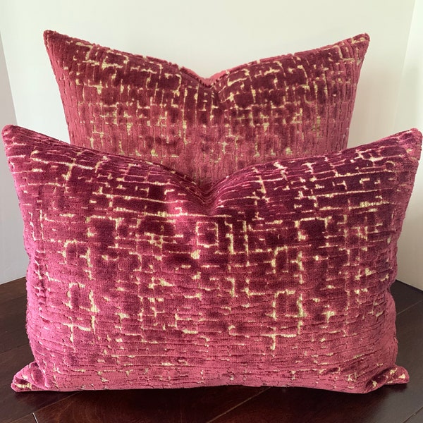 Burgundy Distressed Velvet Pillow Cover