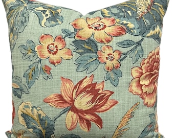 Funda de almohada con estampado floral verde azulado Waverly Sonnet