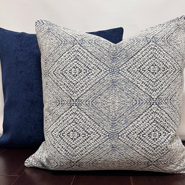 Luxurious Blue Diamond Pillow Covers With Different Fabrics on Each Side