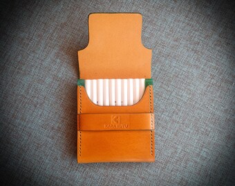 Leather cigarettes case, Premium quality epoxy wooden edge leather cigar case, Tiny leather box, a unique gift, valentine gift for him/her