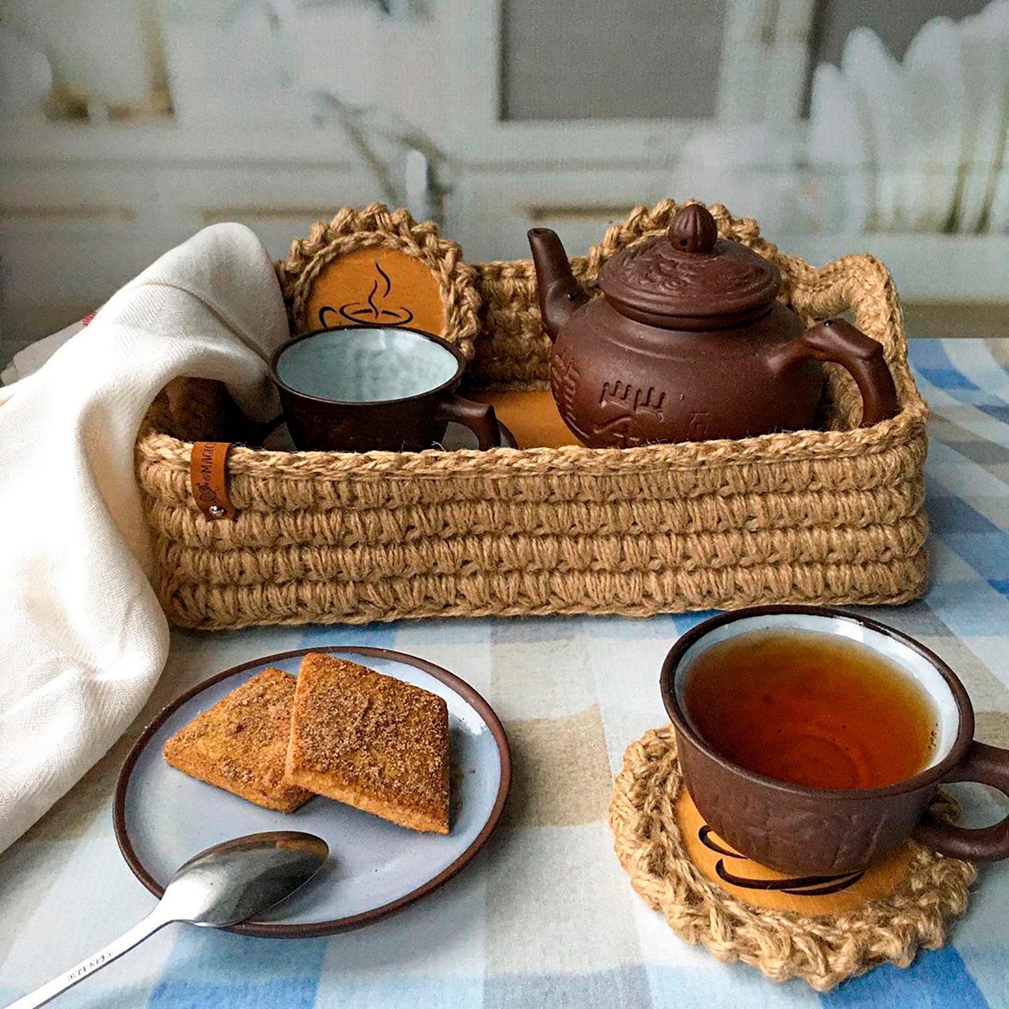 Jute food tray with handles. Basket breakfast tray in bed. Etsy