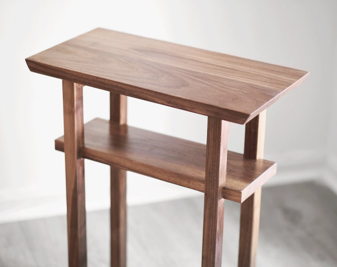 Walnut Side End Table Narrow Accent Nightstand Hardwood Table