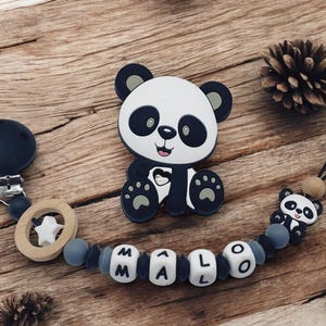 Personalized pacifier clip / first name / baby toy birth gift, &#39;Malo&#39; panda model