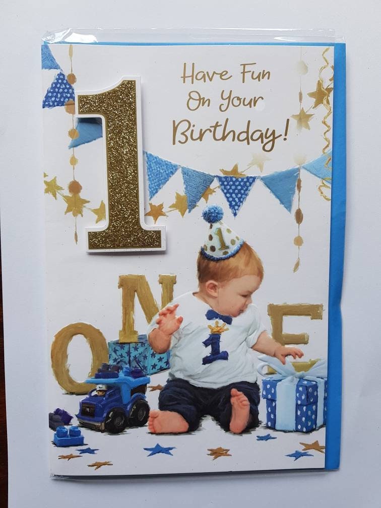 Large AGE 1 Boys Birthday Card. | Etsy