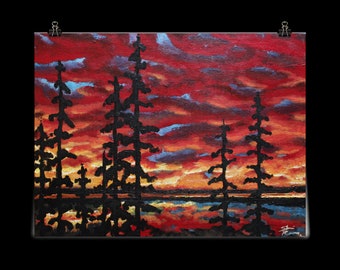 Cottage Country, Ontario. Kunstdruck von Acrylmalerei, Mountain Lake.