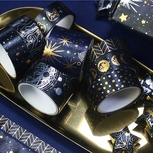 9 Rolls of Night Sky Washi Tape, Space Themed Washi Tape for Crafting and Scrapbooking | 3 meters a roll | 15mm in diameter