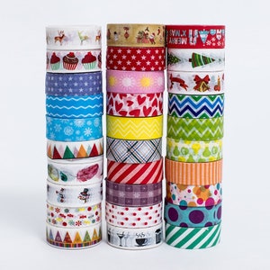 Taśma washi o tematyce świątecznej, 6 rolek taśmy washi do rękodzieła i scrapbookingu | 5 metrów na rolkę | 15 mm średnicy |