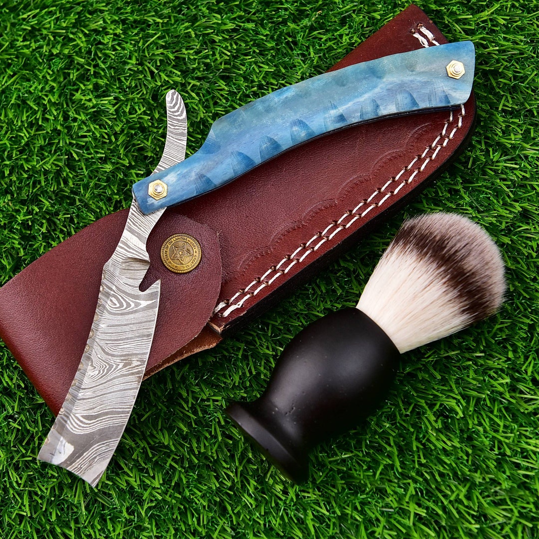 Custom Damascus Steel Straight Razor: Dyed Camel Bone Handle - Etsy