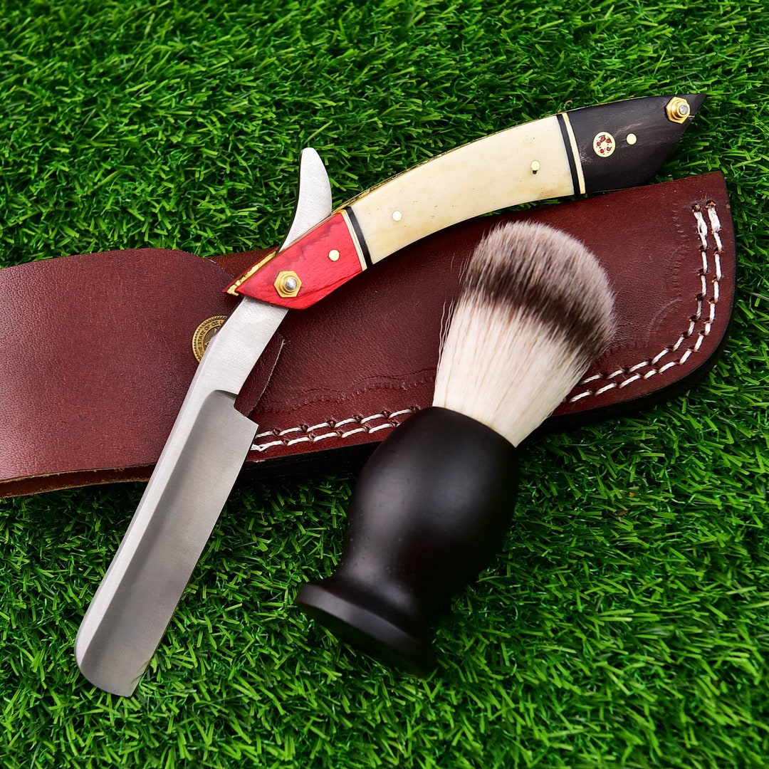Custom Steel Straight Razor: Camel Bone Handle, Leather Sheath - Etsy