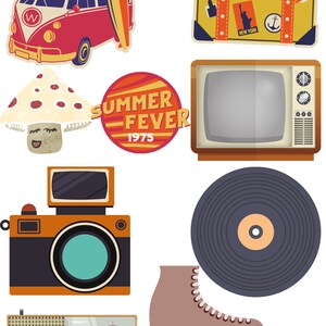 1970&#39;s printable photo booth props, 70&#39;s nostalgia stickers, 70&#39;s theme decals, 70&#39;s stickers, Instant Download