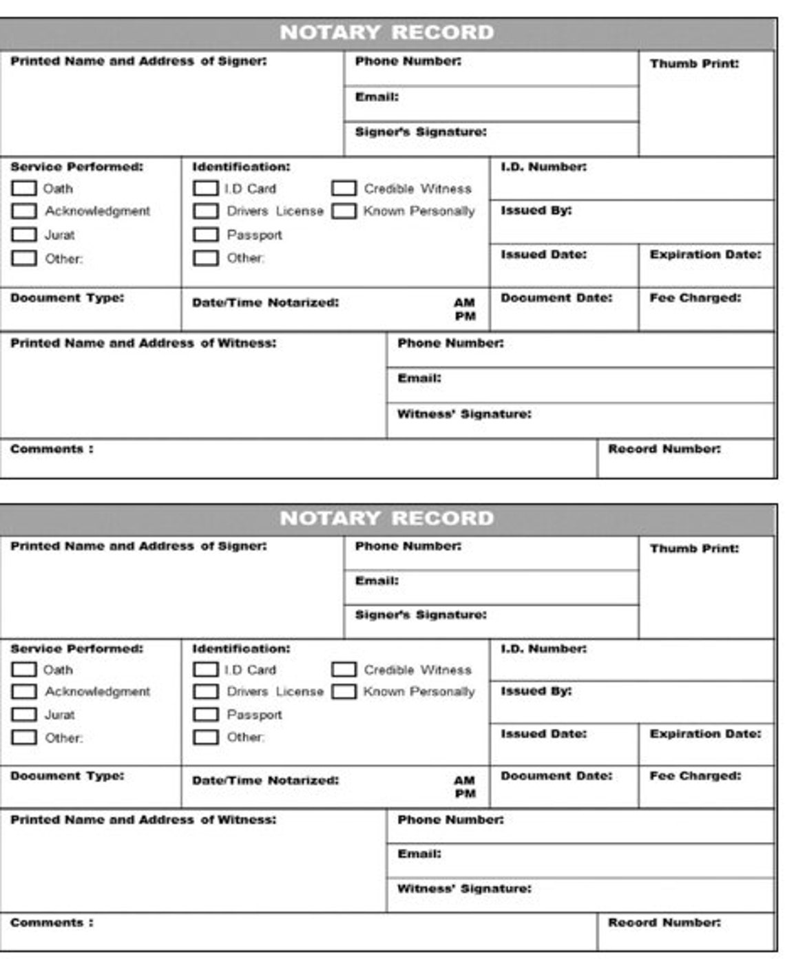 Notary Public Printable Journal Log State Approved Etsy