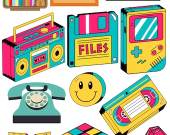 1980's printable photo booth props, 80's nostalgia stickers, 80's theme decals, 80's stickers, Instant Download