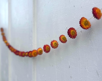 Guirnalda de flores de paja secas de color rojo cobre