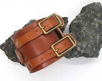 Coyote Peterson double buckle leather cuff , Johnny Depp Cuff, leather wristband, leather cuff bracelet (Spanish Brown Color)