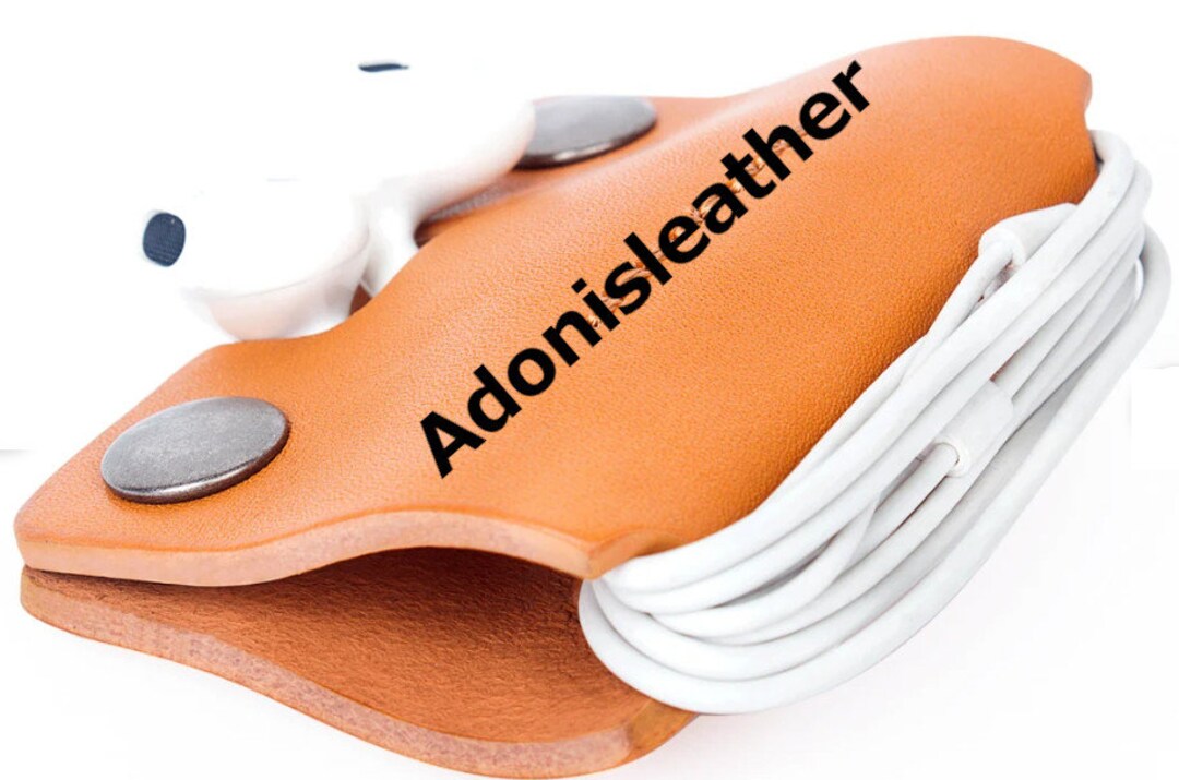 Set of Two Leather Cable Hold, Earphone Wire Organizer, Earpiece Cord, Leather Cable Cord