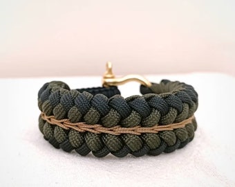 Paracord bracelet with brass clasp, Paracord Trilobite Bracelet, Paracord Survival bracelet, weave bracelet