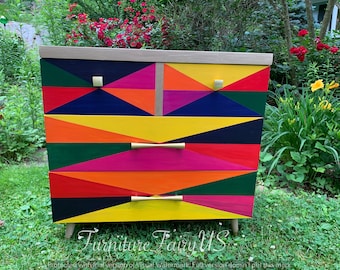 Mid-Century Modern Style Dresser Geometric - hand painted