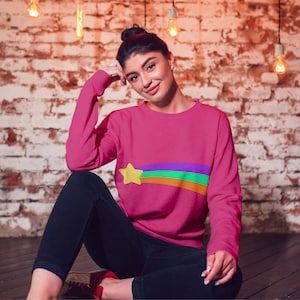 Mabel Pines Inspired Sweatshirt - Halloween Costume Hot Pink Star Rainbow Design