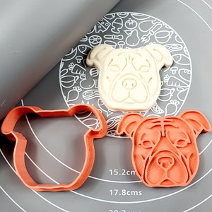 Staffordshire Bull Terrier Face Cookie Cutter - Fondant Cutter Outline - Cookie Cutter + Stamp