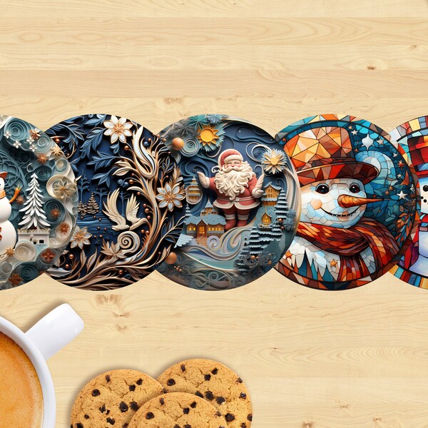 Christmas Ceramic Coaster, Handcrafted Table Decor, Round Sublimation Ceramic Coaster #20