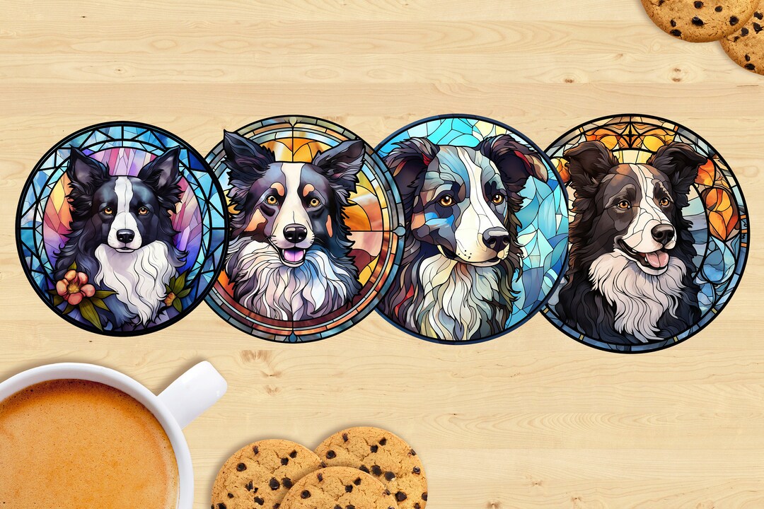 Ceramic Border Collie Coaster, Stained Glass Style Sublimation Printed