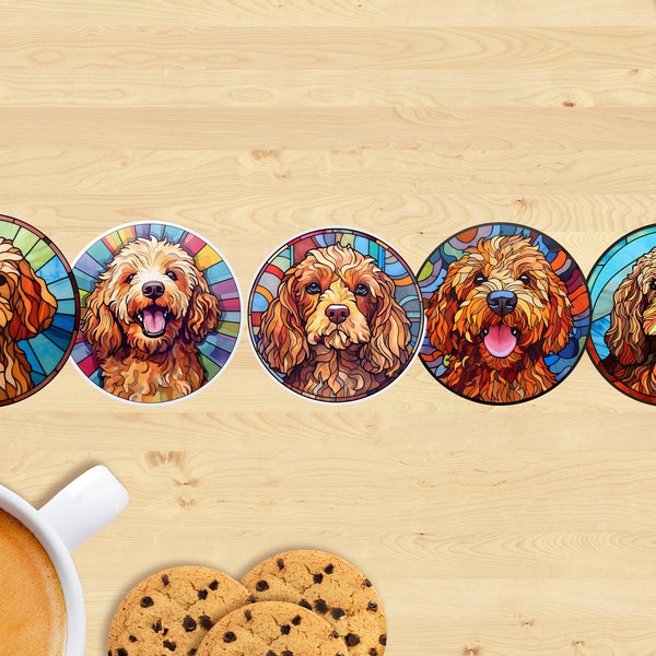 Ceramic Cockapoo Coaster, Stained Glass Style - Sublimation Printed, Unique Design, Ideal Gift for Dog Lovers