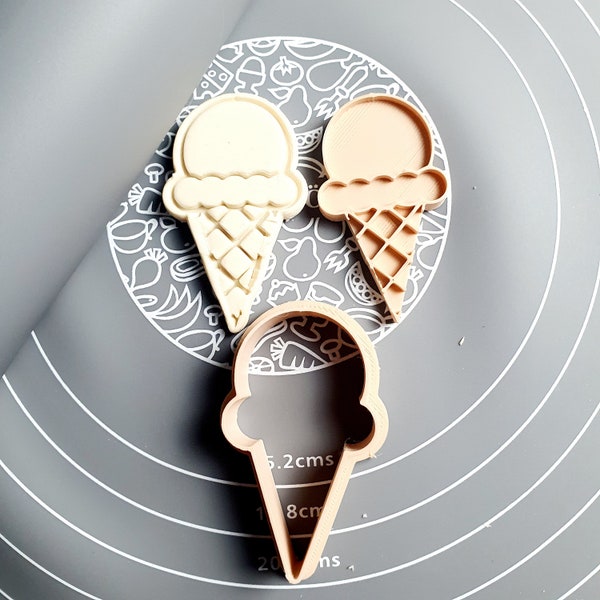 Ice Cream Cookie Cutter - Fondant Cutter Outline - Cookie Cutter + Stamp