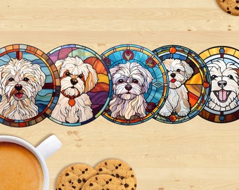 Ceramic Maltese Coaster, Stained Glass Style - Sublimation Printed, Unique Design, Ideal Gift for Dog Lovers