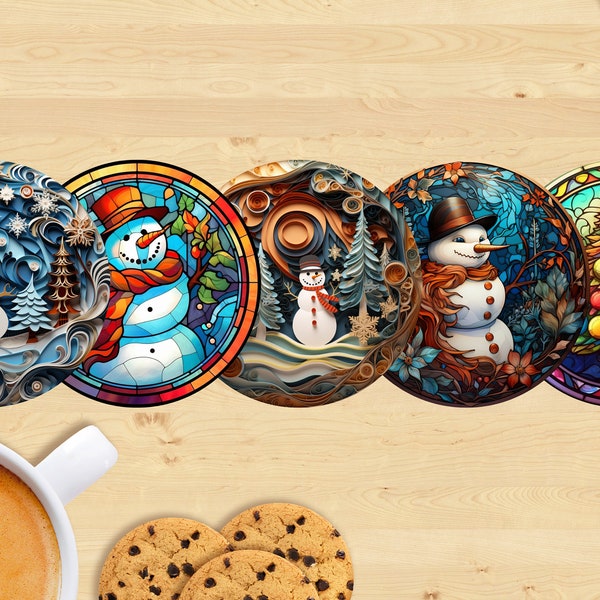Christmas Ceramic Coaster, Handcrafted Table Decor, Round Sublimation Ceramic Coaster #10