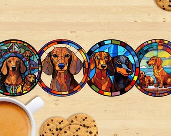 Ceramic Dachshund Coaster, Stained Glass Style - Sublimation Printed, Unique Design, Ideal Gift for Dog Lovers