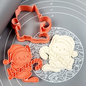 Christmas Cat Cookie Cutter - Fondant Cutter Outline - Cookie Cutter + Stamp #2