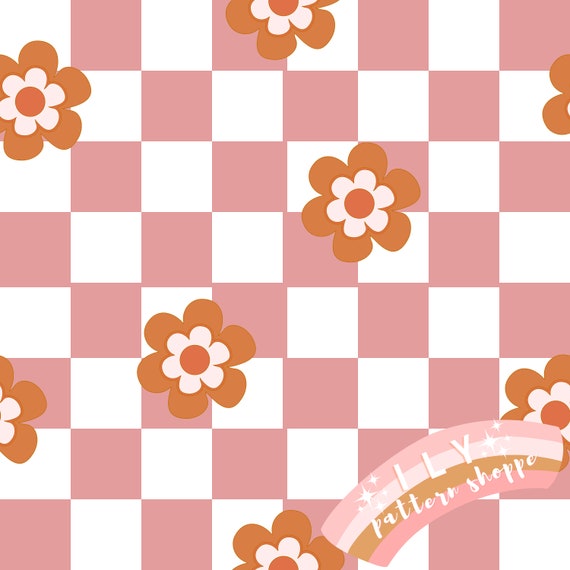 Daisy Checkered Pink Retro Seamless File Fabric Seamless - Etsy