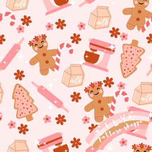 File senza soluzione di continuità di Gingerbread Man Christmas, file di design senza soluzione di continuità in tessuto, file digitale senza soluzione di continuità, tessuto natalizio, carta da regalo retrò