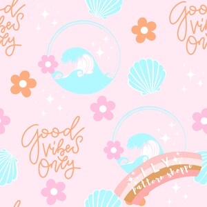 Beach Wave Good Vibes Seamless File, Fabric Seamless Design File. Retro Fabric, Beach Fabric, Seamless Digital File, 70's