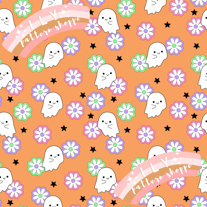 Halloween Ghost Flower Fabric Seamless Fabric File, Digital Fabric ...