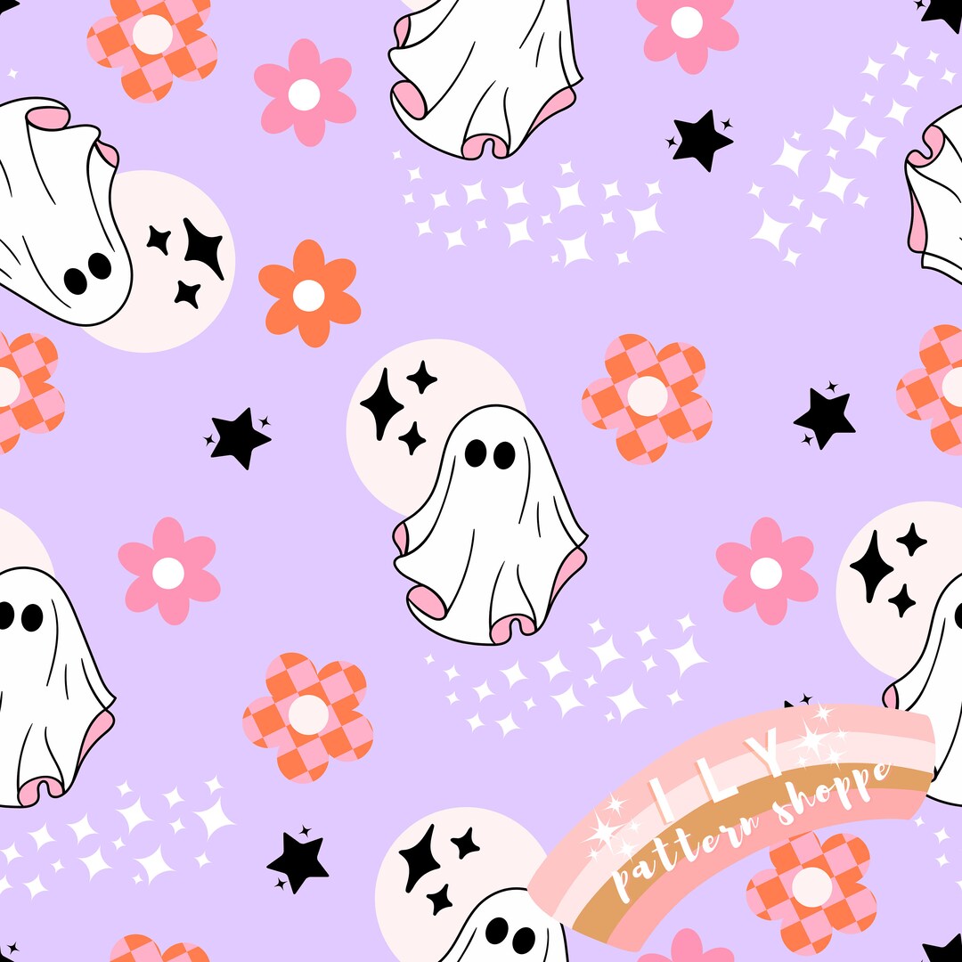 Halloween Ghost Floral Fabric Seamless Fabric File, Digital Fabric ...