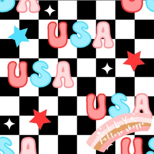 4th of july checkered print, USA Seamless File, Fabric Seamless Design File. Retro Fabric, Stripes Fabric, 4th of July Fabric