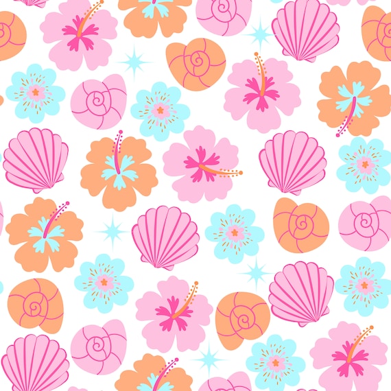 Neon Seashell Beach Seamless File, Beach Fabric, Seashell Fabric, Summer Seamless, Summer Fabric, Seashell Boho Beach Towel, Retro Fabric