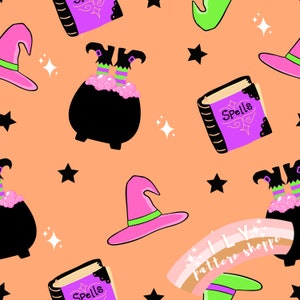Halloween Witch Hat Brew Fabric Seamless Fabric File, Digital Fabric Seamless Design File, Retro Witch Design, Potion Fabric, Halloween
