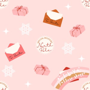 Santa Carta Polo Norte Navidad Archivo sin costuras, Archivo de diseño sin costuras de tela, Archivo digital sin costuras, Tela de Navidad, Papel de envolver retro