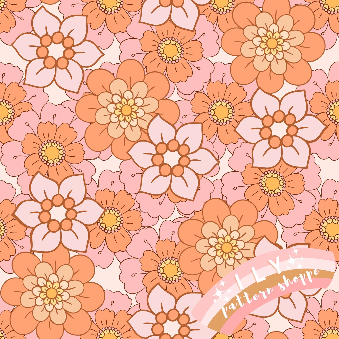 Retro Groovy Flower Power Seamless File, Fabric Seamless Design File ...